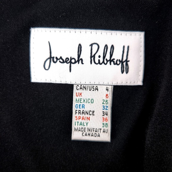 Joseph Ribkoff Black Cutout Sleeve Sheath Dress Size 4 Bar Detail Lined Zip - Picture 2 of 11